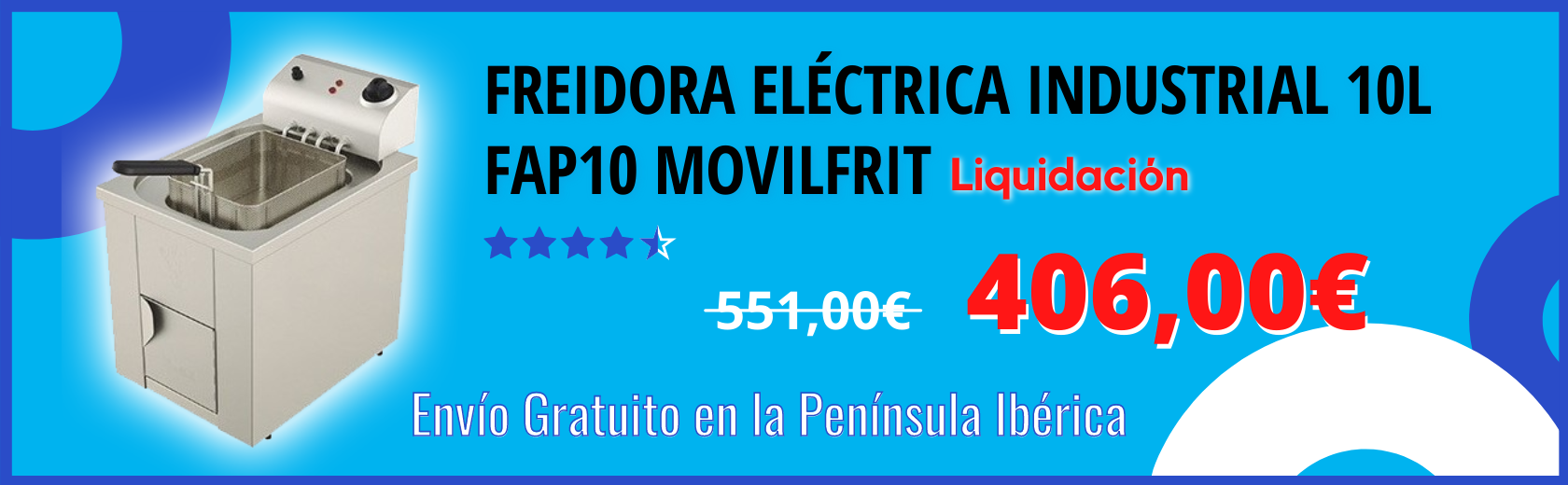 Freidora Eléctrica Industrial 10L FAP10 Movilfrit Liquidación